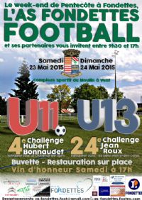 Tournoi de la Pentecôte U11 / U13 de l'AS Fondettes Football. Du 23 au 24 mai 2015 à Fondettes. Indre-et-loire.  09H00